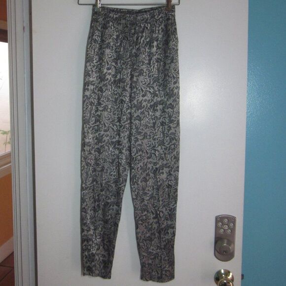 Judy Knapp Vintage Pants Sz S Silver Brocade Pull On Dressy High Rise Trousers - Picture 1 of 13